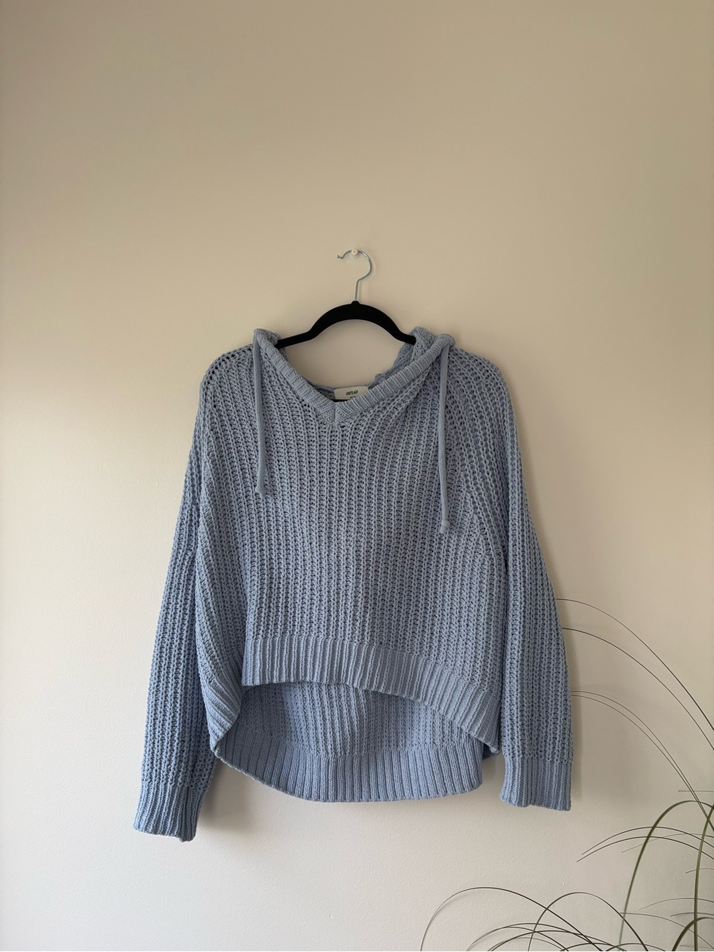 aerie Light Blue Chunky Knit Hooded Sweater